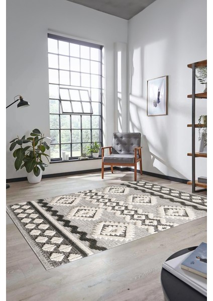 3D Baskılı Kaymaz Yıkanabilir Şık Kilim Desen Yolluk Mutfak Halısı Salon Halısı Modern-68-Krem