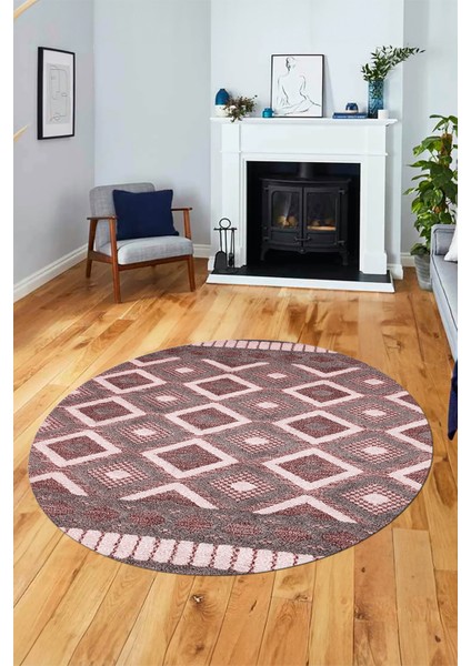 3D Dijital Kaymaz Yıkanabilir Şık Kilim Desen Yuvarlak Mutfak Halısı Salon Halısı Y-Modern-69-Bordo