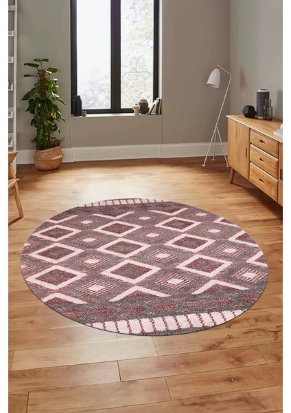 3D Dijital Kaymaz Yıkanabilir Şık Kilim Desen Yuvarlak Mutfak Halısı Salon Halısı Y-Modern-69-Bordo