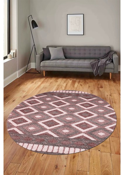 3D Dijital Kaymaz Yıkanabilir Şık Kilim Desen Yuvarlak Mutfak Halısı Salon Halısı Y-Modern-69-Bordo