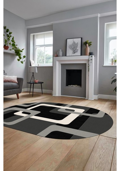 Şık Baskılı Kaymaz Yıkanabilir Modern Oval Yolluk Koridor Mutfak Salon Halısı O-Modern-40-Gri fiyatları