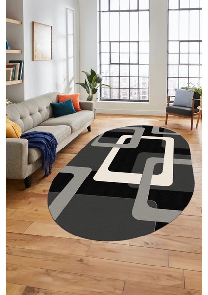 Şık Baskılı Kaymaz Yıkanabilir Modern Oval Yolluk Koridor Mutfak Salon Halısı O-Modern-40-Gri modelleri