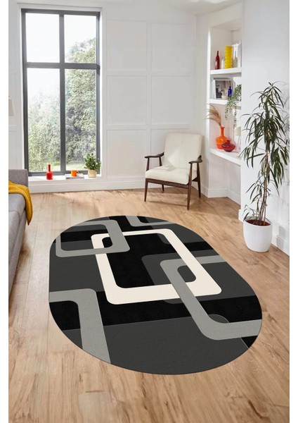 Şık Baskılı Kaymaz Yıkanabilir Modern Oval Yolluk Koridor Mutfak Salon Halısı O-Modern-40-Gri indirimleri
