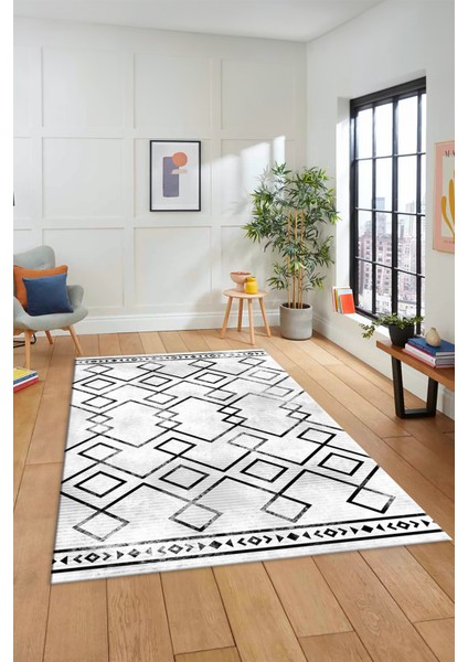 Modern Sade Desen Dijital Kaymaz Yıkanabilir Yolluk Mutfak Salon Halısı Modern-91-Siyah modelleri