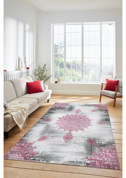 Dijital Kaymaz Taban Yıkanabilir Göbekli Modern Yolluk Mutfak Salon Halısı Modern-06-Pembe modelleri