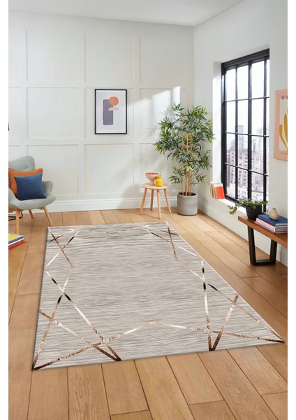 Dijital Dekoratif Kaymaz Taban Yıkanabilir Modern Yolluk Mutfak Salon Halısı Modern-05-Bej