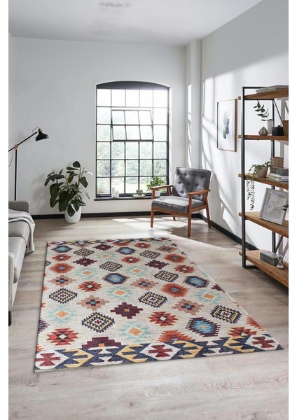 Etnik Baskılı Kaymaz Taban Yıkanabilir Modern Yolluk Salon Halısı Modern-99-Renkli