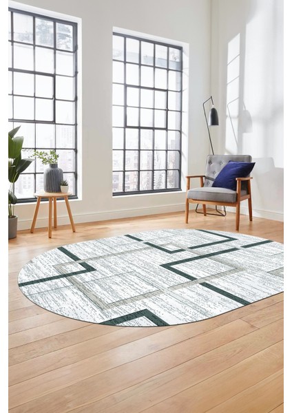 Sade Desen Modern Tasarım Dijital Kaymaz Yıkanabilir Oval Yolluk Salon Halısı O-Modern-80-Mavi