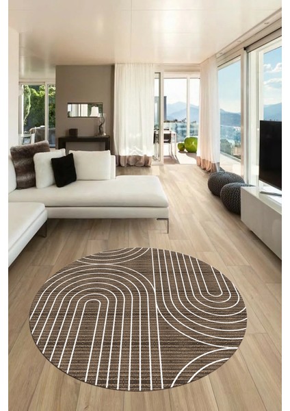 Sade Desen Baskılı Kaymaz Taban Yıkanabilir Modern Yuvarlak Salon Halısı Y-MODERN-110-KAHVE modelleri