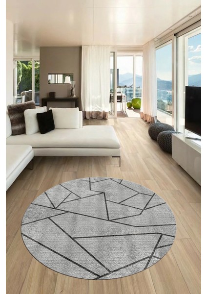 Sade Desenli Baskılı Kaymaz Taban Yıkanabilir Yuvarlak Mutfak Salon Halısı Y-MODERN-117-GRİ modelleri