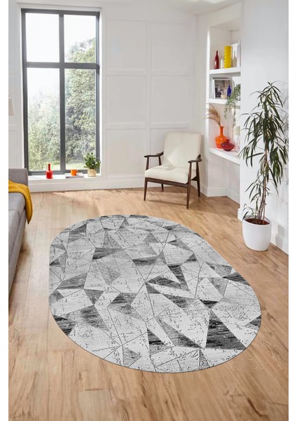 Modern Desen Özel Tasarım Dijital Kaymaz Yıkanabilir Oval Yolluk Salon Halısı O-Modern-82-Gri fiyatları