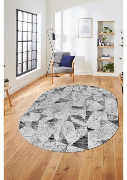 Modern Desen Özel Tasarım Dijital Kaymaz Yıkanabilir Oval Yolluk Salon Halısı O-Modern-82-Gri fırsatları