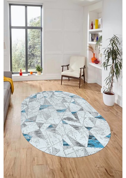 Modern Desen Özel Tasarım Dijital Kaymaz Yıkanabilir Oval Yolluk Salon Halısı O-Modern-82-Mavi fiyatları