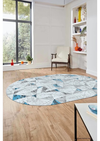 Modern Desen Özel Tasarım Dijital Kaymaz Yıkanabilir Oval Yolluk Salon Halısı O-Modern-82-Mavi modelleri