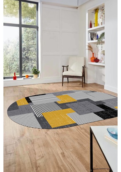 Baskılı Kaymaz Yıkanabilir Oval Koridor Halısı Mutfak Halısı Salon Halısı O-Modern-47-Renkli indirimleri