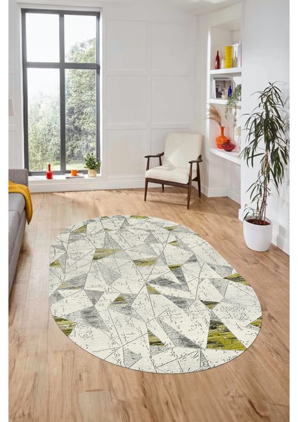 Modern Desen Özel Tasarım Dijital Kaymaz Yıkanabilir Oval Yolluk Salon Halısı O-Modern-82-Yeşil fiyatları
