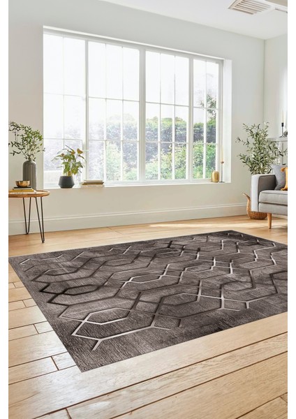 Modern Desen Dijital Kaymaz Yıkanabilir Yolluk Mutfak Salon Halısı Modern-90-Vizon