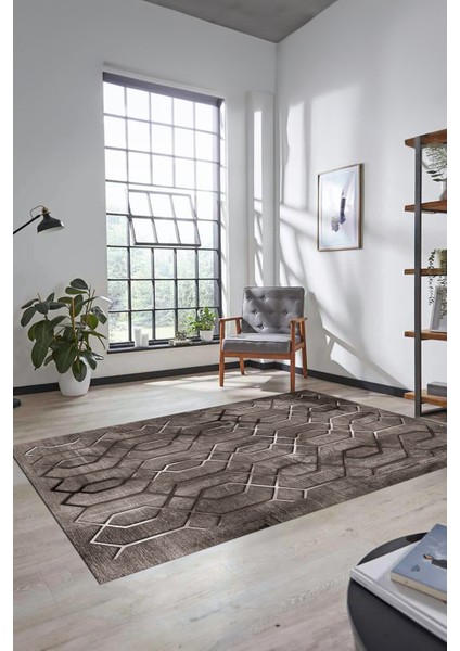 Modern Desen Dijital Kaymaz Yıkanabilir Yolluk Mutfak Salon Halısı Modern-90-Vizon modelleri