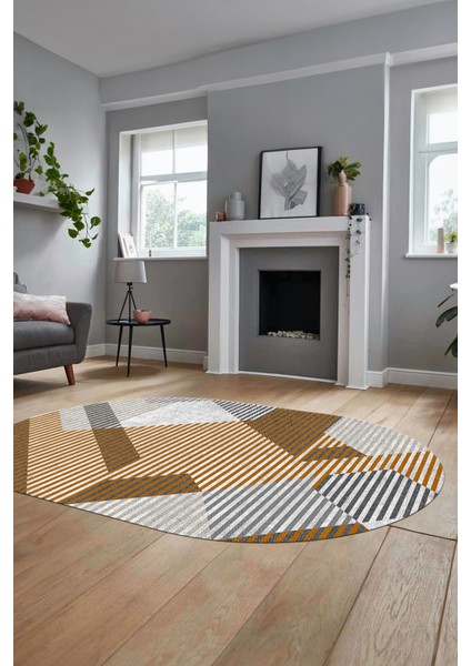 Baskılı Kaymaz Taban Yıkanabilir Şık Modern Yolluk Mutfak Oval Salon Halısı O-Modern-09-Turuncu fırsatları