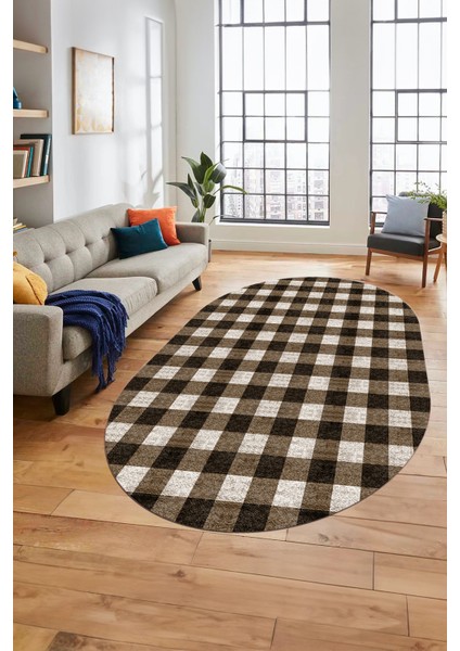 Baskılı Kaymaz Yıkanabilir Modern Oval Koridor Halısı Halısı Salon Halısı O-Modern-55-Kahve fiyatları