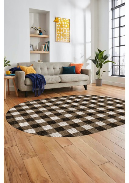 Baskılı Kaymaz Yıkanabilir Modern Oval Koridor Halısı Halısı Salon Halısı O-Modern-55-Kahve modelleri