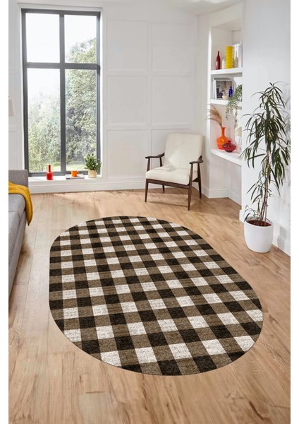 Baskılı Kaymaz Yıkanabilir Modern Oval Koridor Halısı Halısı Salon Halısı O-Modern-55-Kahve fırsatları