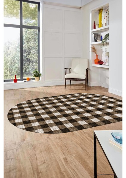 Baskılı Kaymaz Yıkanabilir Modern Oval Koridor Halısı Halısı Salon Halısı O-Modern-55-Kahve indirimleri