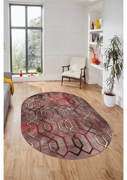 Modern Desen Dijital Kaymaz Yıkanabilir Oval Yolluk Mutfak Salon Halısı O-Modern-90-Pembe fiyatları