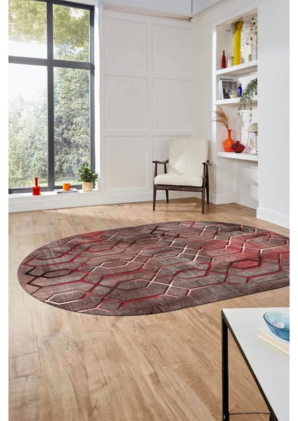 Modern Desen Dijital Kaymaz Yıkanabilir Oval Yolluk Mutfak Salon Halısı O-Modern-90-Pembe modelleri