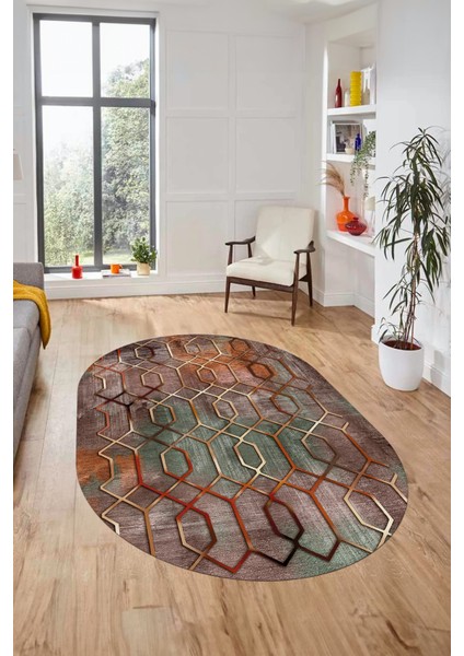 Modern Desen Dijital Kaymaz Yıkanabilir Oval Yolluk Mutfak Salon Halısı O-Modern-90-Renkli fiyatları