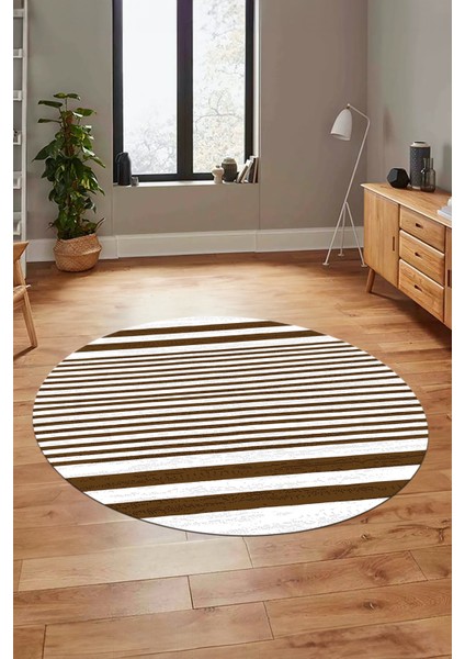 Baskılı Kaymaz Yıkanabilir Sade Modern Yuvarlak Mutfak Halısı Salon Halısı Y-Modern-63-Kahve