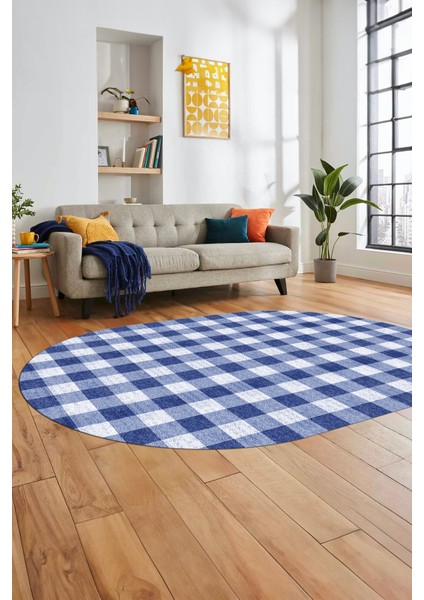 Baskılı Kaymaz Yıkanabilir Modern Oval Koridor Halısı Halısı Salon Halısı O-Modern-55-Lacivert modelleri