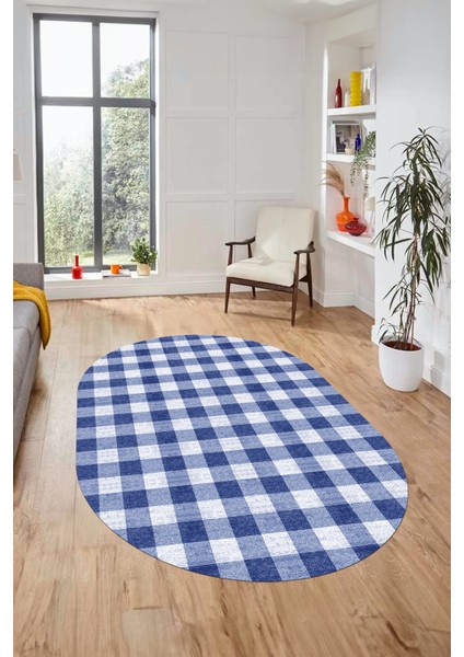 Baskılı Kaymaz Yıkanabilir Modern Oval Koridor Halısı Halısı Salon Halısı O-Modern-55-Lacivert fırsatları