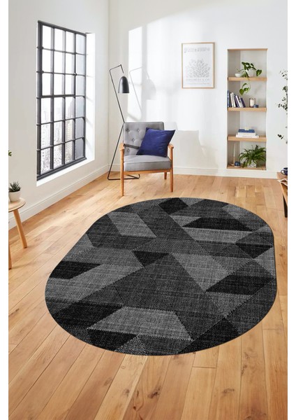Baskılı Kaymaz Taban Yıkanabilir Modern Şık Oval Yolluk Mutfak Salon Halısı O-Modern-96-Antrasit modelleri