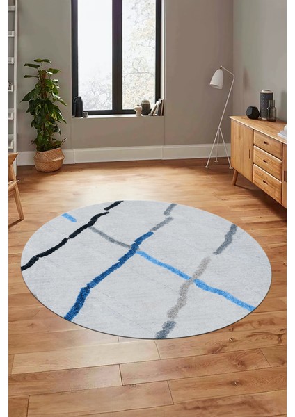 Şık Sade Modern Desenli Dijital Kaymaz Yıkanabilir Yuvarlak Mutfak Salon Halısı Y-Modern-73-Mavi modelleri