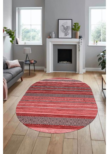 Modern Kilim Dijital Kaymaz Yıkanabilir Oval Yolluk Mutfak Salon Halısı O-Modern-17-Pembe fiyatları