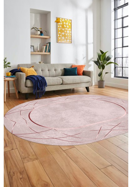 Baskılı Kaymaz Yıkanabilir Zarif Modern Oval Yolluk Mutfak Halısı Salon Halısı O-Modern-62-Pembe fiyatları