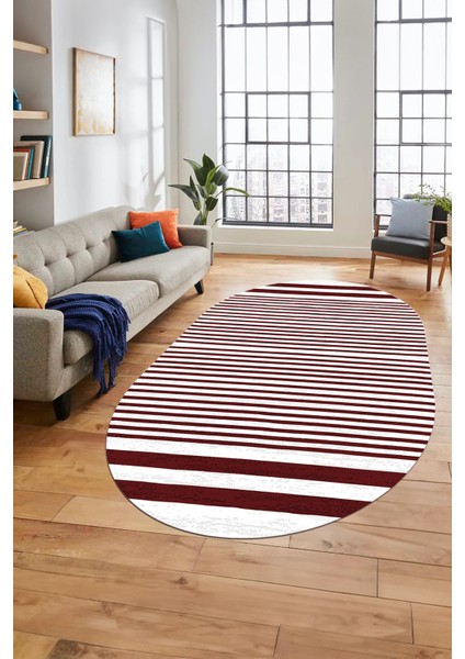 Baskılı Kaymaz Yıkanabilir Sade Modern Oval Yolluk Mutfak Halısı Salon Halısı O-Modern-63-Bordo