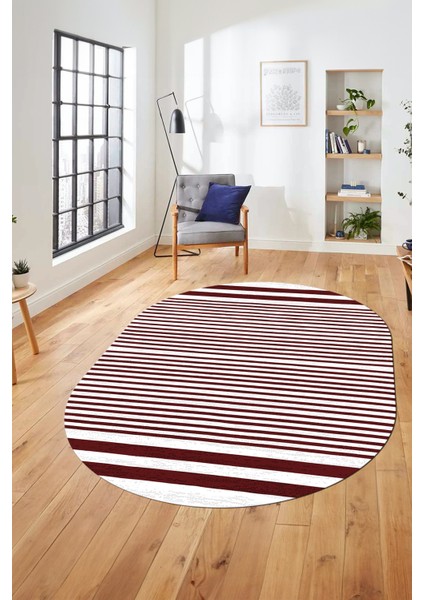 Baskılı Kaymaz Yıkanabilir Sade Modern Oval Yolluk Mutfak Halısı Salon Halısı O-Modern-63-Bordo indirimleri