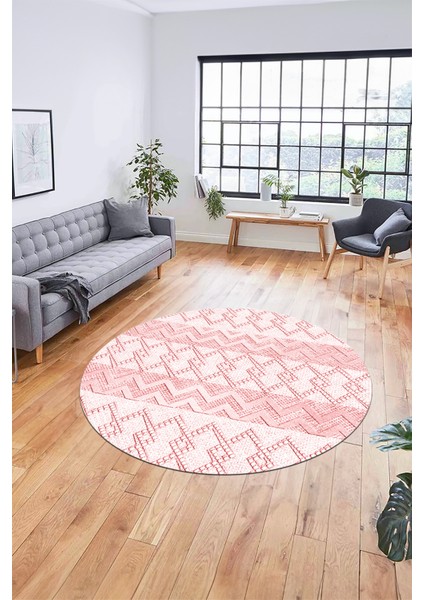 Baskılı Kaymaz Yıkanabilir Şık Yuvarlak Mutfak Halısı Salon Halısı Y-Modern-56-Pembe fiyatları