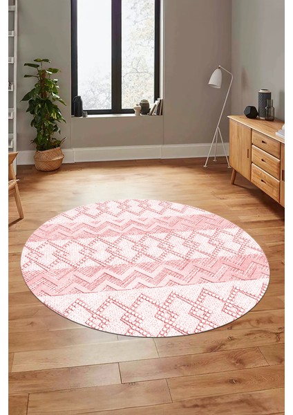Baskılı Kaymaz Yıkanabilir Şık Yuvarlak Mutfak Halısı Salon Halısı Y-Modern-56-Pembe fırsatları