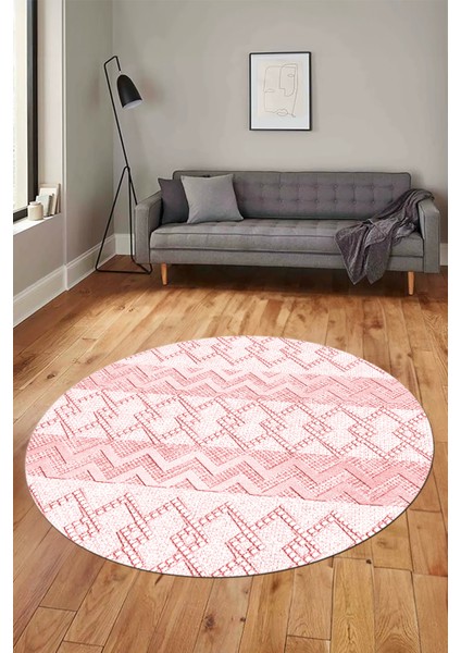 Baskılı Kaymaz Yıkanabilir Şık Yuvarlak Mutfak Halısı Salon Halısı Y-Modern-56-Pembe indirimleri