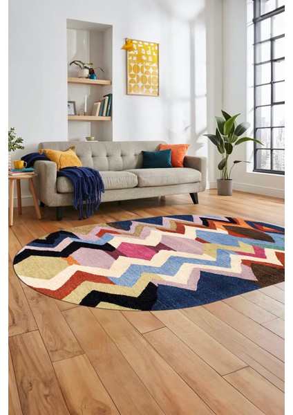 Etnik Modern Desen Dijital Kaymaz Yıkanabilir Oval Yolluk Mutfak Salon Halısı O-Modern-24-Renkli indirimleri