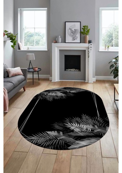 Modern Yaprak Desen Dijital Kaymaz Yıkanabilir Oval Yolluk Mutfak Salon Halısı O-Modern-26-Gri fiyatları