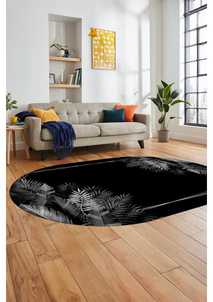 Modern Yaprak Desen Dijital Kaymaz Yıkanabilir Oval Yolluk Mutfak Salon Halısı O-Modern-26-Gri indirimleri