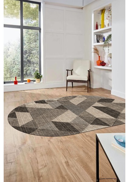 Baskılı Kaymaz Taban Yıkanabilir Modern Şık Oval Yolluk Mutfak Salon Halısı O-Modern-96-Bej fiyatları