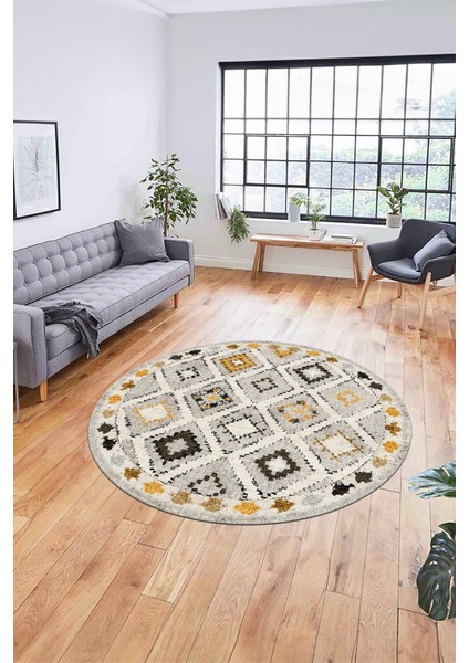 Baskılı Kaymaz Yıkanabilir Etnik Modern Yuvarlak Mutfak Halısı Salon Halısı Y-Modern-60-Sarı fiyatları