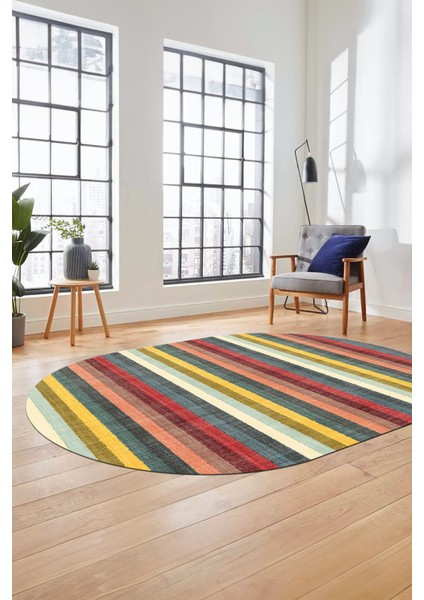 Modern Kilim Desen Dijital Kaymaz Yıkanabilir Oval Yolluk Mutfak Salon Halısı O-Modern-25-Renkli