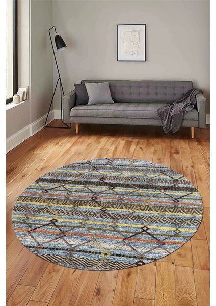 Kilim Desen Özel Tasarım Kaymaz Yıkanabilir Yuvarlak Mutfak Salon Halısı Y-Modern-85-Renkli