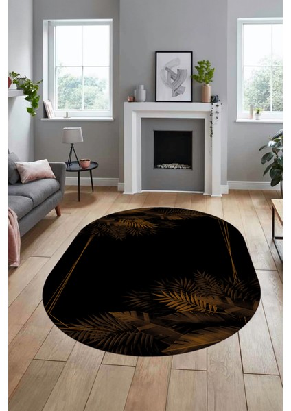 Modern Yaprak Desen Dijital Kaymaz Yıkanabilir Oval Yolluk Mutfak Salon Halısı O-Modern-26-Kahve fiyatları